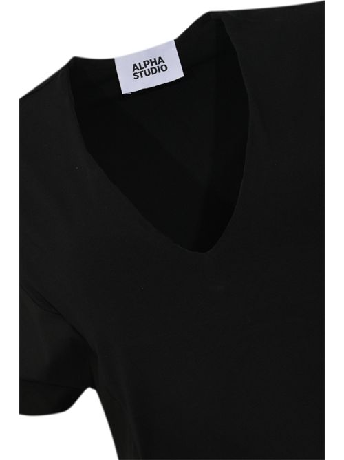 Abito midi New Shapes in cotone stretch con inserti in popeline Nero Alpha studio | AD-6433O2002